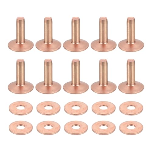 QUARKZMAN 25 Jeu De Rivets Et Rondelles En Cuivre, 12x4x12mm Rivets En Cuivre Solide Pour Fournitures De Bricolage En Cuir, Ton Cuivré