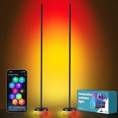 Image of AOC LED Floor Lamp, 2Packs RGBICWW Corner Floor Lamp with Glowing Base | App & Remote Control, 160 Million Colors, 68+ Scenes Color Changing, Ambient Lighting for Bedroom Living Room Home Office