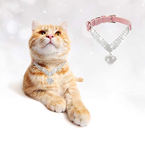 Expawlorer Rhinestone Dog Collar - Cat Collars For Girl Cats Bling-Bling Cute Girl Dog Collars, Soft Adjustable Dog Necklace Collar Sparkling Jeweled Pet Collar For Puppy Cats Dogs, Pink Small #TOP6