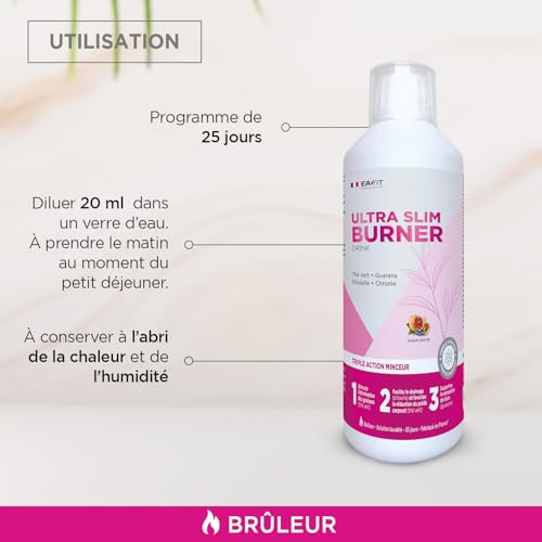 EAFIT MINCEUR Ultra Slim Burner - Complément Alimentaire Bien Être, Formule Minceur + Anti-Retention d'Eau - Perte de Poids Naturelle et Sculpture du Corps - Fabriqué en France - Saveur Fruitée 500ml – Image 7