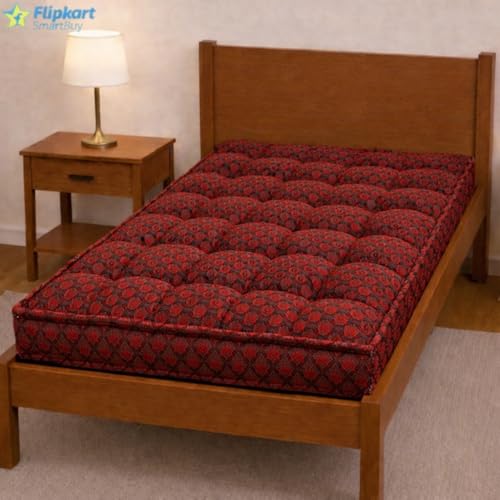 Adim's Handmade Cotton Mattress – Reversible, Foldable & Lightweight Firm Support | Tufted Cotton Rui Gadda for Bedroom & Floor Use | Premium Box (Red, 4 x 6 Feet (48 x 72 Inches Or 120 x 180 cm))