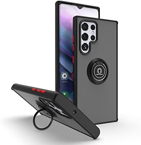 Na7 Samsung Galaxy S22 Ultra 5G case with hidden 360° Rotatable Ring Stand, Military Grade Shockproof , Support Magnetic Car Mount, anti Fingerprint, black