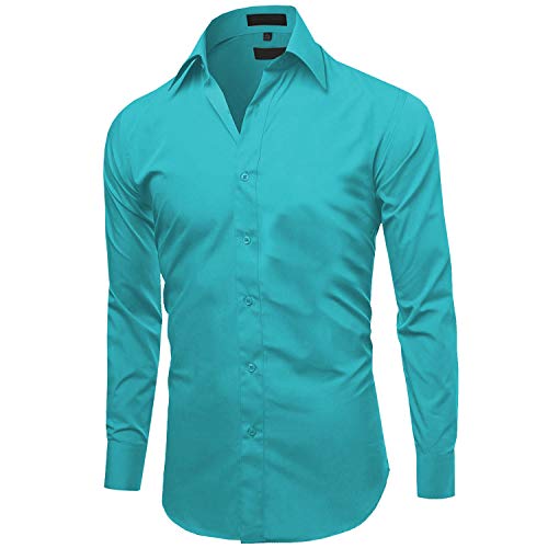 Omega Italy Men's Premium Slim Fit Button Up Long Sleeve Solid Color Dress Shirt2