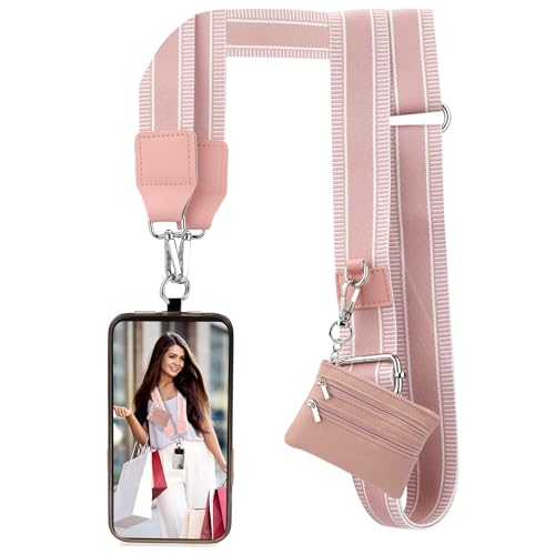 Image of XANGNIER Clip and Go Strap for Phone with Wallet Crossbody, Phone Strap with Zippered Wallet, Adjustable Anti Theft Cellphone Lanyard for Women, Cellphone Chain Accessories,Multicolor 19