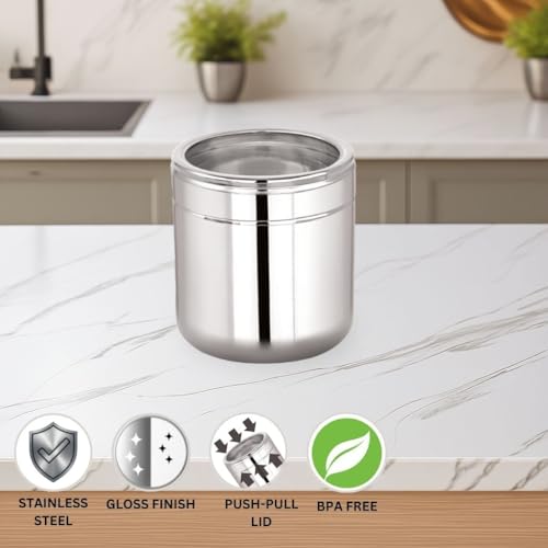 Image of Sizzle Flash Stainless Steel Canisters /Dabba /Storage Containers for kitchen with See Through Lid 325 ML - 1pcs