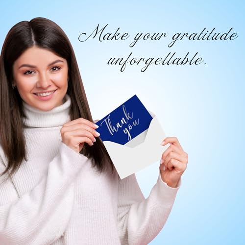 Image of Oaklyn 48 Pack Thank You Cards with Envelopes 4 inchx 5.25 inch for Weddings, Baby Shower, Birthday Parties, Business, and Graduation Thank You Cards Blank - Blue and Silver