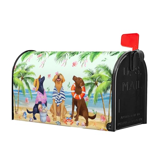 Image of Summer Dogs Magnetic Mailbox Cover 25.5x21Inch Funny Tropical Beach Coastal Puppy Waterproof Mailbox Wrap Letter Post Cover Large Size for Garden Yard Outdoor Season Outside Decor