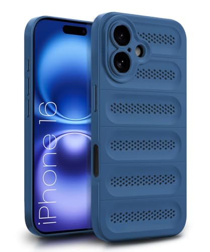 Image of WOW IMAGINE Ultimate Silicone Back Cover Case for iPhone 16 | Heat Dissipation Thin Soft TPU | 360 Camera Protection | Breathable Cooling Holes (Deep Blue)