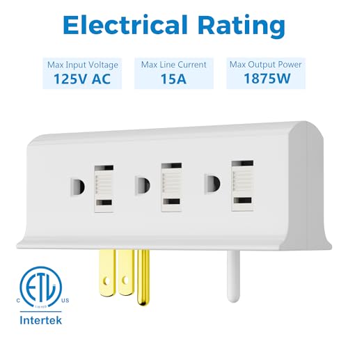 Extensión vertical con 6 tomas, Cubiertas deslizantes de seguridad, 125V 15A 1875W, color blanco, pack de 2 miniatura 6