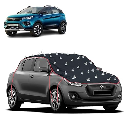 Image of Dog Protection Spike Car Cover for Tata Nexon EV Bonnet to Roof Easy Installation with 4 Elastic Hook Strap | Anti-Scratch Soft Cotton Inner | Complete Protection from Street Dogs & Monkeys