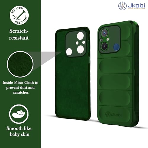 Image of Jkobi Back Cover Case for Xiaomi Redmi 12C (Matte Liquid Silicone | Micro-Fiber Cloth Inside | Camera Protection | Shockproof | Green)