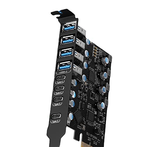 8 Ports PCIE USB 3.2 Expansion Card 20G PCI-E to Adapter USB3.1 Type-C X 4 &