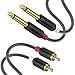Produktbild J&D 2x 6,35 mm zu 2RCA Kabel, Gold-Plated [AudioWave-Serie] 2 x 6,35mm 1/4" Männlich TS zu 2 RCA Männlich Stereo Audio Adapter Y-Splitter-Cinch-Kabel mit PVC-Überzug und Nylon Braid - 0.9 Meter