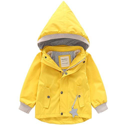 Listado de Chaquetas impermeables para Bebé los 5 mejores. 45 BINIDUCKLING chamarra impermeable para niños pequeños, chamarra de primavera para niñas y niños de 2 a 10 años, Amarillo, 4 Años
