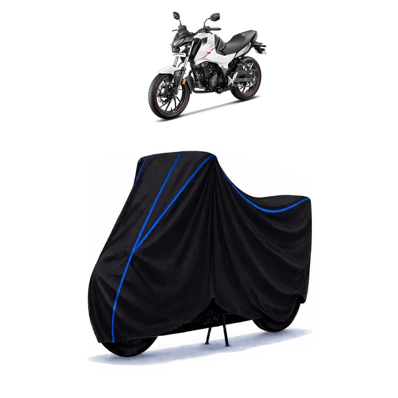 Image of Hero Xtreme Bike Cover Water Resistant Universal Motorcycle Rain | Heavy Duty UV Protection, Dust, Scratch Indoor Outdoor All Weather with Black Blue Piping Elastic