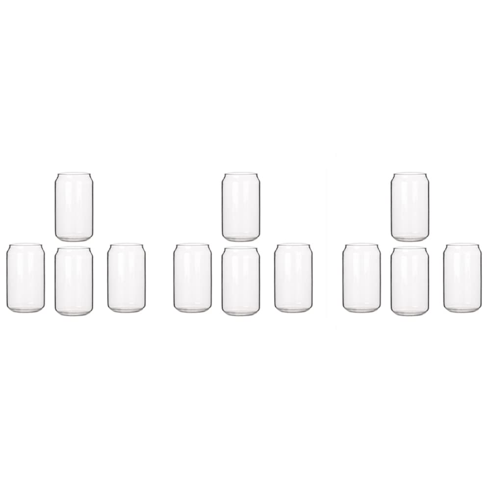 Lot de 12 tasses en verre en forme de canette pour eau, lait, bière, dessert, 400 ml