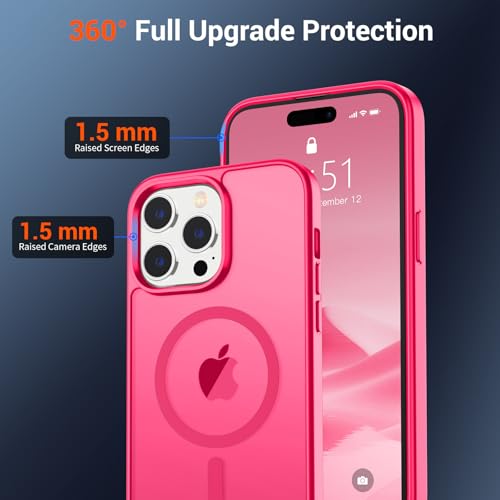 Image of SUPFINE Magnetic for iPhone 14 Pro Max Case (Compatible with MagSafe) (Military Grade Drop Protection) Slim Translucent Matte Shockproof with Anti-Fingerprint Phone Case,Hot Pink