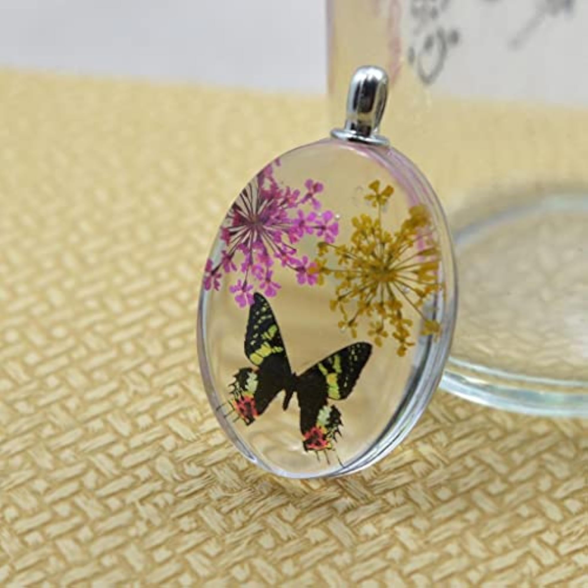 3x Oval Glass Cabochon Pendant for Necklace, DIY Charm