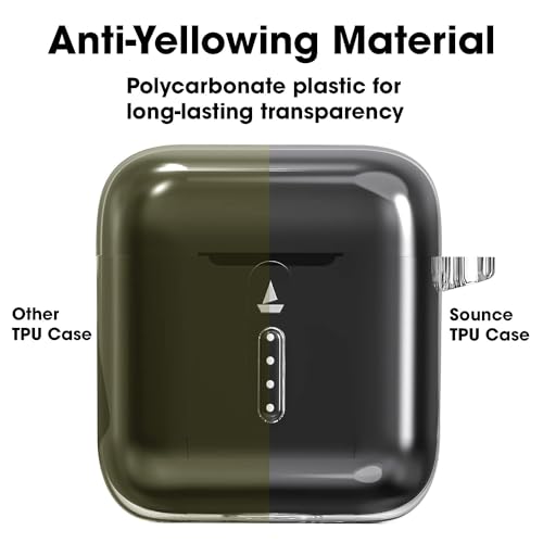 Image of Sounce Earphone Case Cover Compatible with Boat Airdopes 141, Soft Silicone Skin Case Cover Shock-Absorbing Protective Case with Keychain [Front LED Visible] - Transparent
