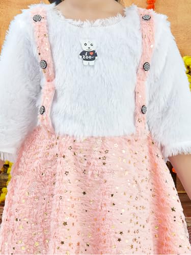 Image of Aarika Girls Turquoise Colour Foil Print Winter Woolen Frock