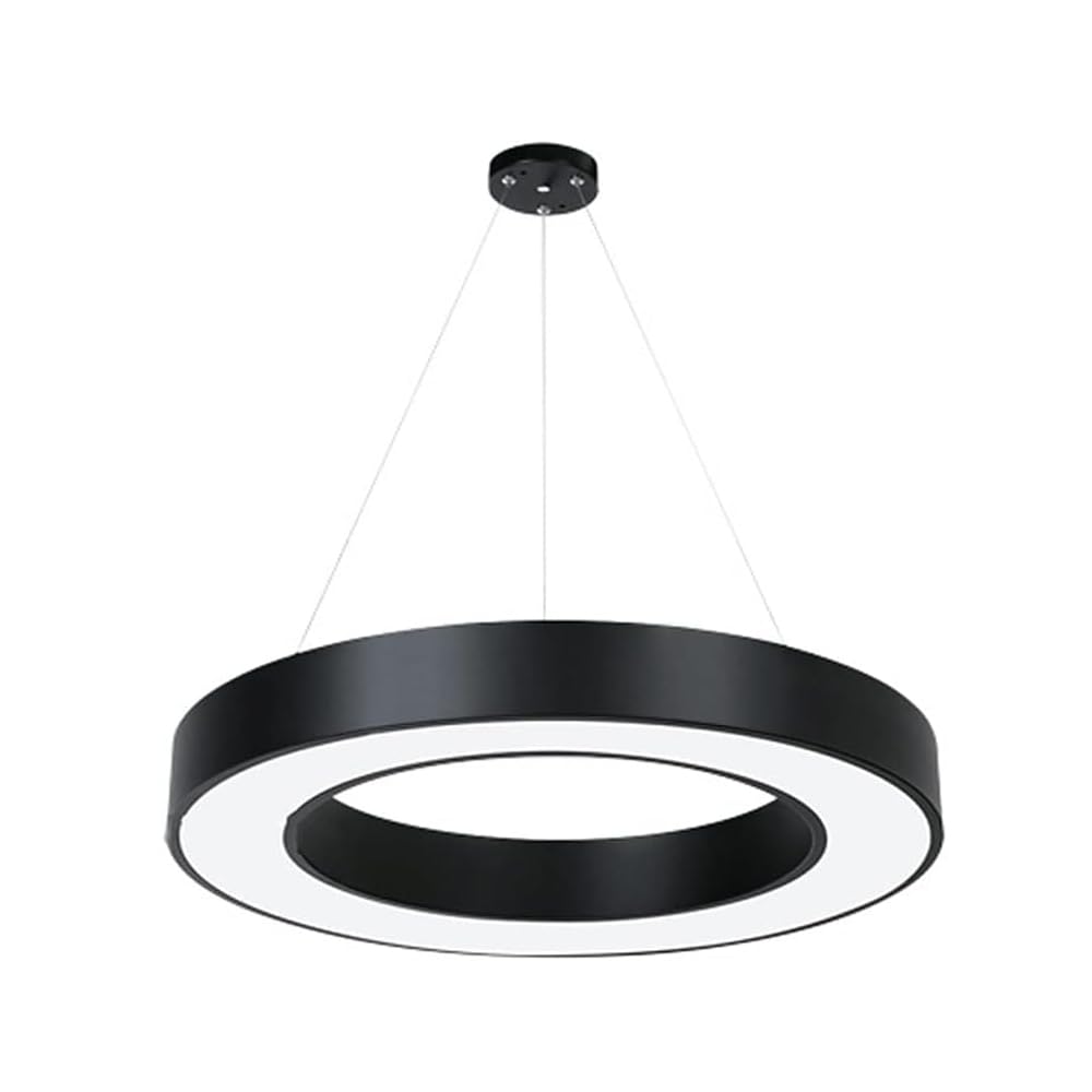 ENERJ Modern Round LED Pendant Light, 24W 6500K Daylight, Hanging Ceiling Lamp, Black Minimalist Circular Chandelier for Kitchen Island, Dining Room, Living Room, Office, Hotel