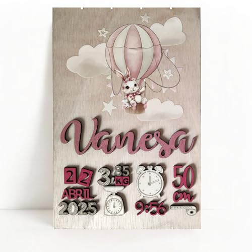 Natalicio Bebe Personalizado – Regalos para Bebes Recien Nacidos Niño y Niña Originales, Hecho a Mano en Madera Natural, Decoracion Habitacion Bebe, 20 Diseños