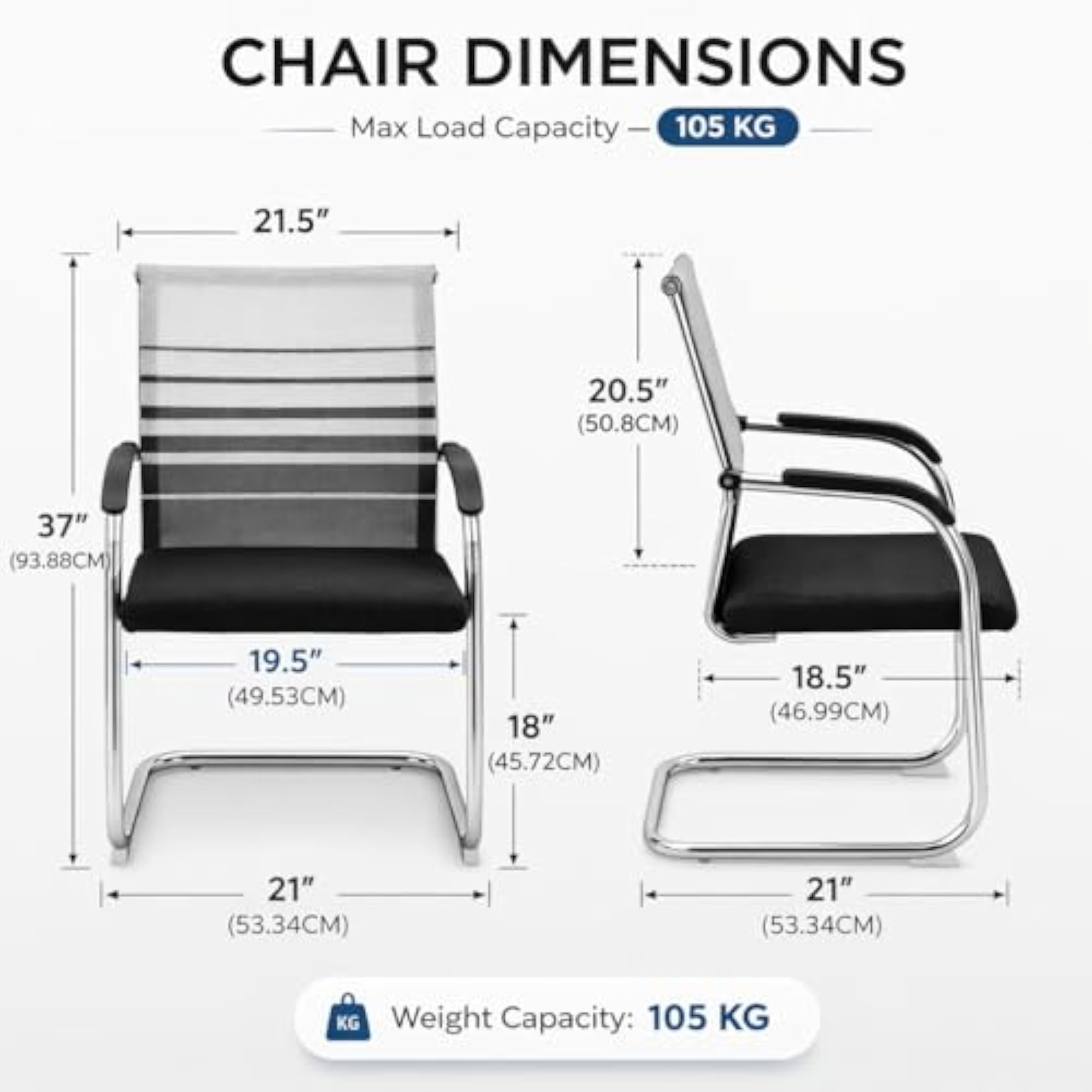 Set of 2 Mesh Office Guest Chairs with Chrome Frame