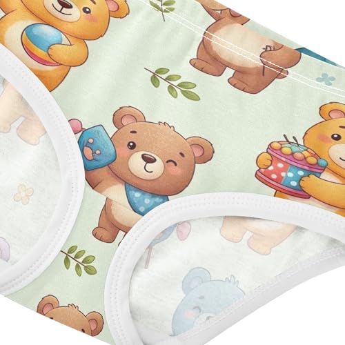 Cute Cartoon Brown Bears Beige Little Girl Panties Toddler Underwear Floral Cotton Fun Briefs Girls Undies 2t4