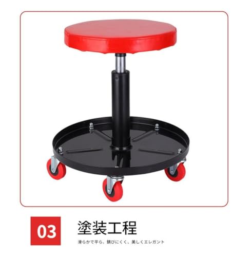 AAXU42～56cm 昇降式整備椅子 130kg 耐荷重多段工具収納付き静音キャスター 車整備作業用クッションチェア 安心してご購入ください (具体的な製品寸法については寸法図をご参照ください) (レッド) [並行輸入品] [5]