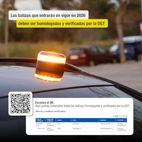 Miniatura 3 de Pmk Grupo Baliza V16 Conectada Homologada 2026 Datos Incluidos Hasta 12 2038 Luz Emergencia Led 360 1 Km Geolocalización Gps Sim Incluida Conexión A Dgt 3.0 Sin App Ni Suscripciones