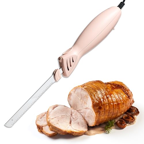 COOK WITH COLOR Electric Knife 100W, Two Blades for Versatile Cutting, Precision and Convenience for Your Kitchen, 2.2 x 2.2 x 16.9 Inches, Blush
