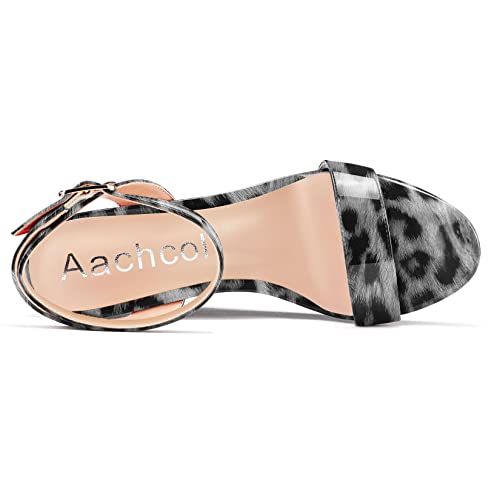 Image of Aachcol Women Platform Wedge Sandals Round Peep Open Toe Ankle Strap Slingback Two-Piece Chunky Block High Heel Dress Shoes Pumps Party Patent 4 Inch