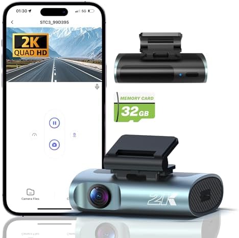 Dash Cam Front, Car Camera 2K, Mini Dash Camera for Cars, Car Camera with Night Vision, Loop Recording,24-Hour Parking Monitor, Emergency G-Sensor