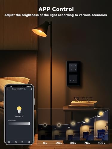 BSEED Smart Lichtschalter mit WiFi Dimmer Schalter,LED Dimmschalter Unterputz,Kompatibel mit Alexa&Google Home,Smarte Zeitpläne,4 Fach 1 Weg Wlan Wandschalter Schwarz(Neutralleiter Erforderlich)