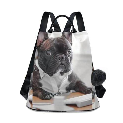 Sac à dos de travail amusant bouledogue français pour femme avec fermeture éclair