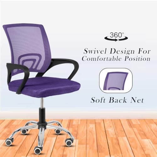 Image of Casa Copenhagen Mesh Mid Back Office /Study /Computer /Revolving /Desk Chair for Work from Home -Metal Base, Height Adjustable Seat- Purple & Black Handle