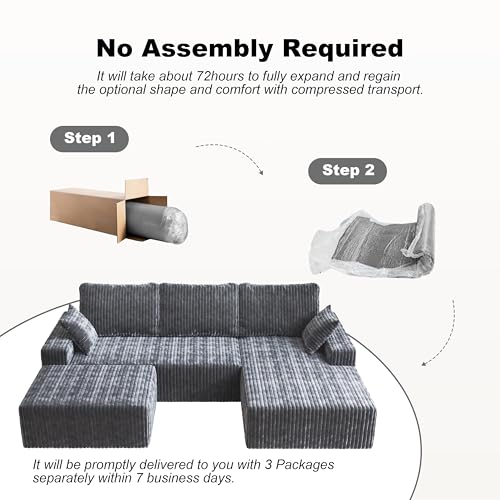 Image of Modular Sectional Sofa Couches L-Shape Couch 3 Seat Modular Sofa Memory Foam Sectional Couches for Living Room (Gray, 108 inch+Right Chaise + Ottoman)