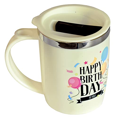 Image of Kuber Industries Insulated BPA Free Plastic Coffee Mug with Lid (Cream)
