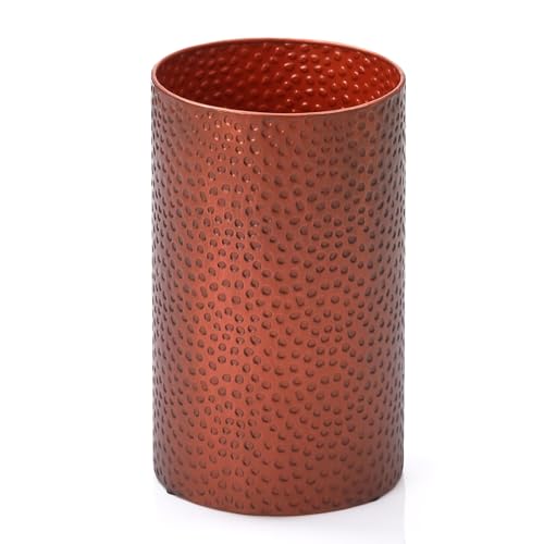 Image of Hand-Hammered Antique Copper Metal Trash Can, Small Decorative Wastebasket for Bathroom, Bedroom, Office, Kitchen & Dorm - Durable Round Garbage Bin, 7 inch W X 7 inch L X 12 inch H