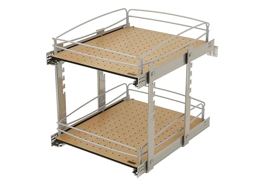 Image of Rev-A-Shelf 2 Tier Pull Out Kitchen Cabinet Storage Organizer with Solid Bottom & Undermount Soft-Close Full Extension Slides, 54BK-18SC-2-1