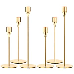 Metal Gold Taper Candle Holder for Wedding, Dinning, Party, Fits 3/4 inch Thick Candle&Led Candles (Set of 6 Pcs)