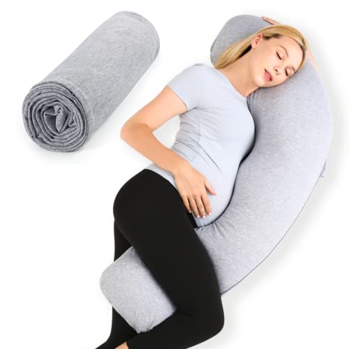 Momcozy J Shaped Pregnancy Pillows with Replacement Cover, Maternity Body Pillow for Pregnancy, Soft...
