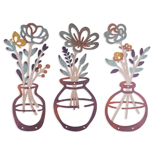 colorleaf 3 Piece Lightweight Metal Wall Decor, Bathroom Wall Art Minimalist Flower Artwork for Kitchen Living Room Bedroom, Housewarming Gifts (13.7' x 6')