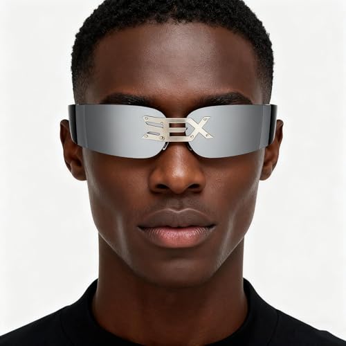 bullabulling 80s Futuristic Cyclops Cyber Visor Sunglasses Men Women Wrap Around SunglassesCostume Glasses Punk Style3