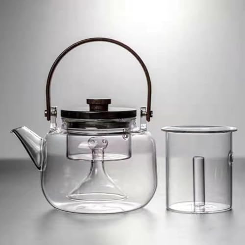 AOBOPO 大容量耐熱ガラスティーポット 1.8L/2.5L 選択可能 木製ハンドル付き防熱安心 食品級耐熱ガラス素材 直火・IH クッキングヒーター両対応 飛散防止機能付き注ぎ安心 食器洗い機対応メンテナンス簡単 家庭用(日常ティータイム・パーティー)