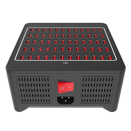 Estación de carga USB de 60 puertos, hub de carga rápida de 300 W con reconocimiento de dispositivo inteligente, solución de carga multidispositivo