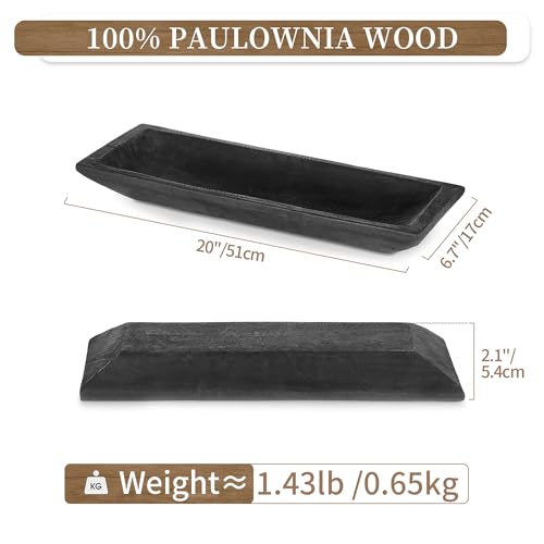 Hanobe Decorative Wood Dough Bowl: Large Long Wooden Centerpiece Table Decorations Natural Candle Holder Tray Decor Rustic Unfinished Centerpieces for Dining Room Kitchen Fruit Bowls, Black - Image 4