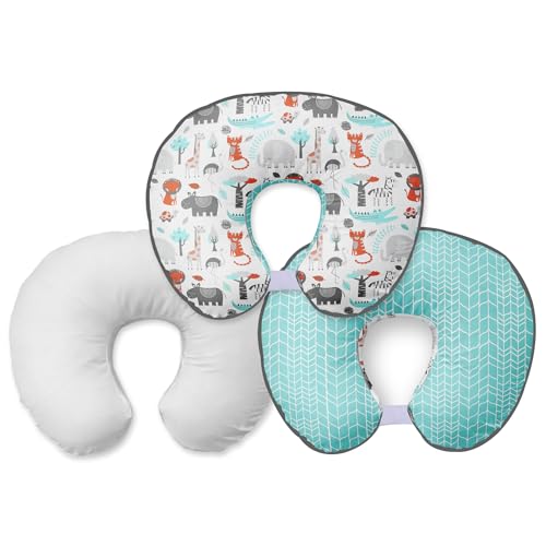 Bacati - 3 pc Nursing/Feeding Pillow Set Safari Jungle Aqua/Orange/Grey