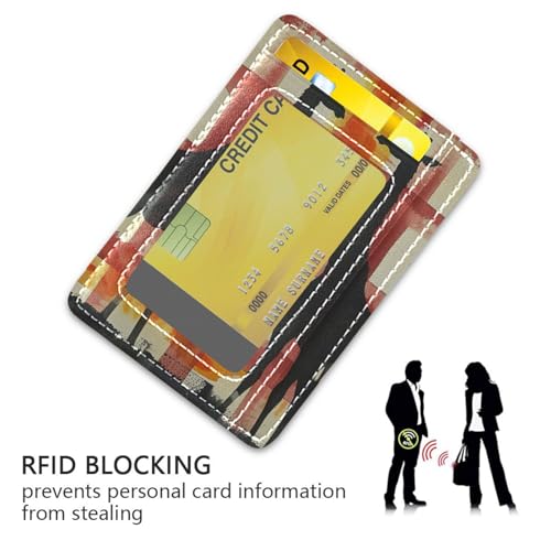 Black Plaids Checkered Safari Giraffe leather wallets for women slim With ID Window RFID Blocking wallet card holder for men&women3