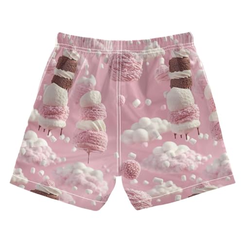 Boys Quick Dry Swim Trunks with Pockets Ice Cream Pink White Beach Shorts for Kids, Toddler Swimsuit Boy2